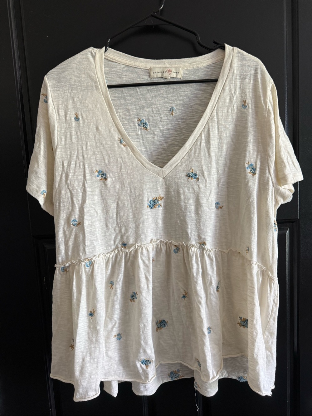White Penelope Rose Blouse with Blue Flower Detail